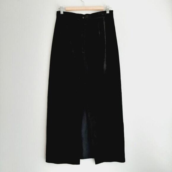 DANIER | 100% Genuine Suede Leather Maxi Long Length Skirt Back Slit Black Sz XS - Picture 7 of 16